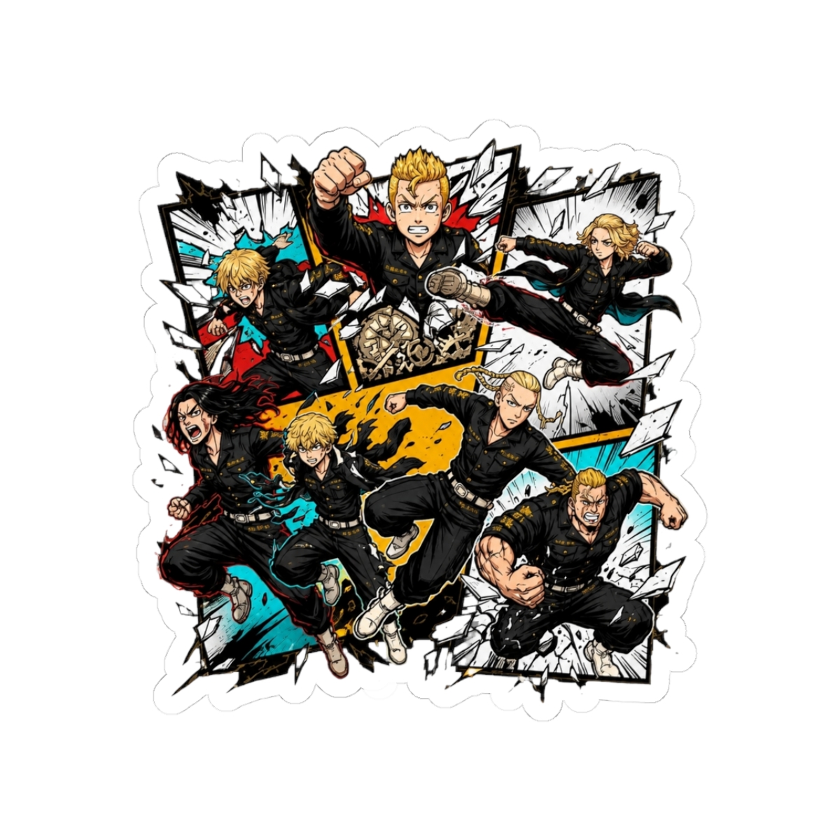 Tokyo Revengers Characters Bursting Through Panels Sticker